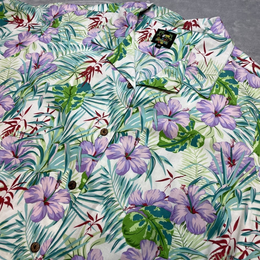 Vintage Bennys Hawaiian Shirt Womens 4X Short‎ Sleeve Tiki Tropical Beach USA
